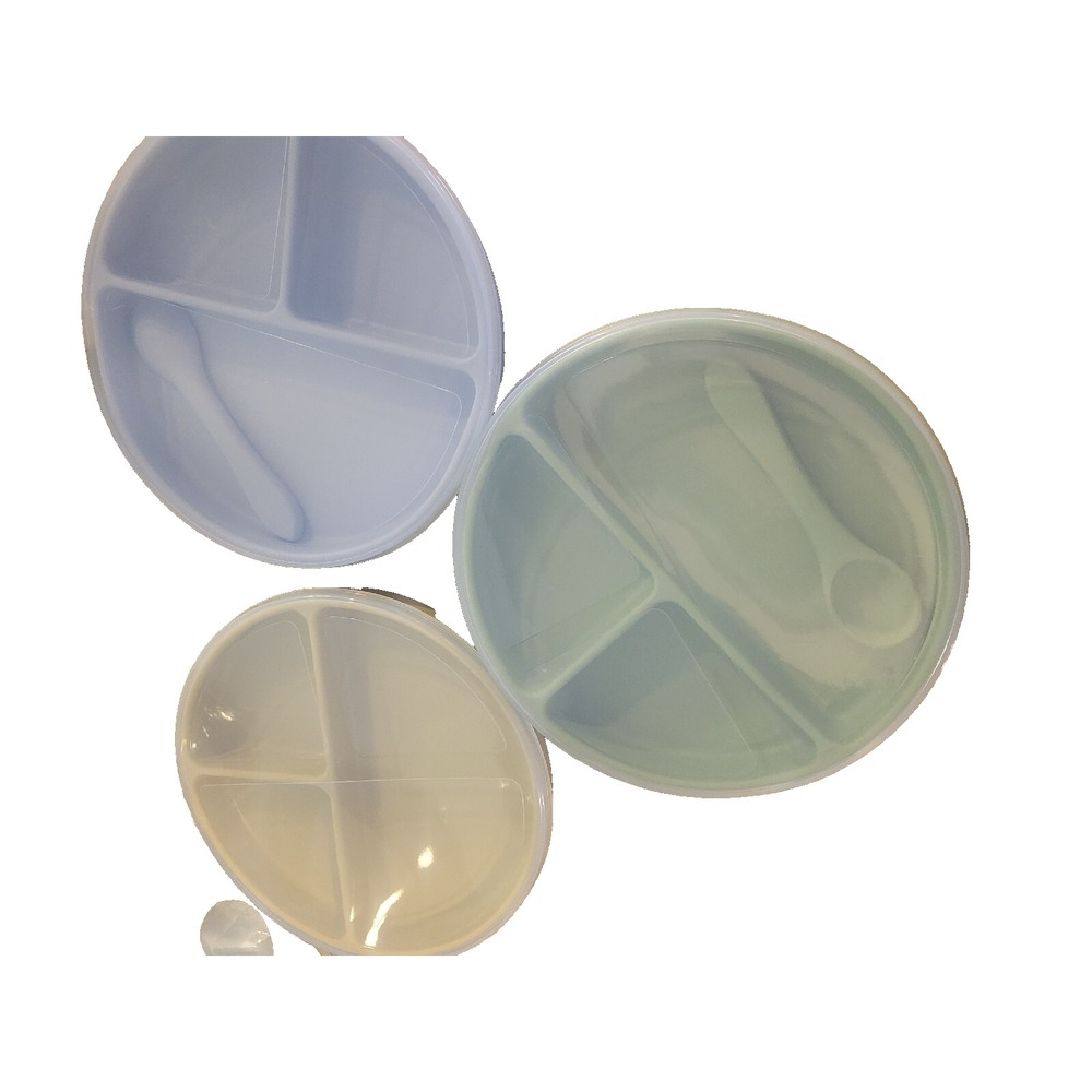 NEW Toddler Divided Bowls w/ Suction Bottoms, Lids & Utensils | 3pc Set